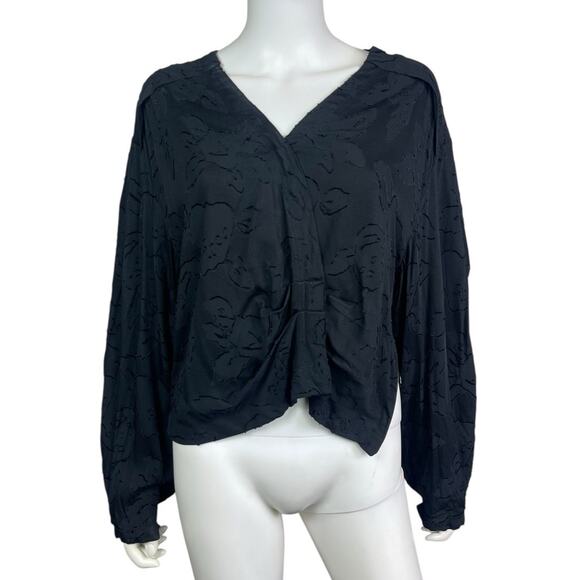 IRO Women's 40 Black Gipa Textured Vneck Long Balloon Sleeve Zip Blouse EUC - Picture 1 of 4